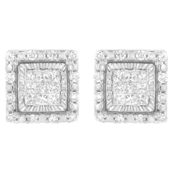 10K White Gold 1/2 cttw Invisible Set Princess-Cut Diamond Square Stud Earring (I-J Color, I1-I2 Clarity)