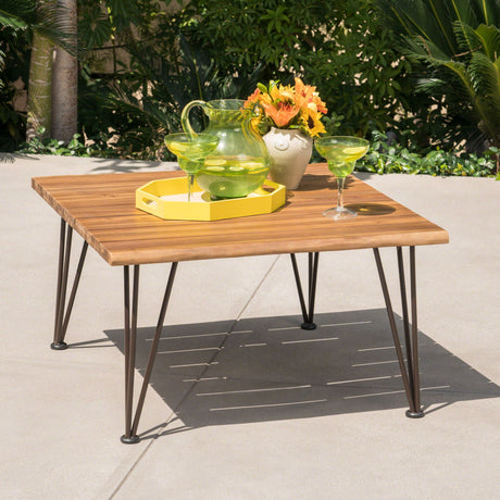 Outdoor Coffee Table With Slat Top And Metal Legs - Teak - Best Buy Furniture