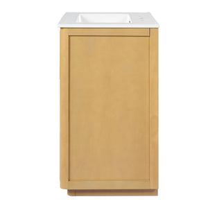 Bathroom Vanity With Sink, Open Shelf & Closed Storage - Natural Wood