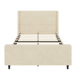 Upholstered Bed Frame With Vertical Stripe Wingback And High Footboard