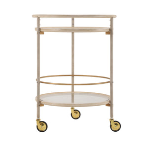 Round Bar Cart with Tempered Glass Shelves and Gold Accents