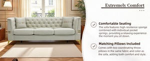 Modern Tufted Velvet Sofa with Gold Accents, 3-Seater