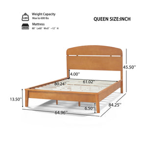 Queen Size Solid Wood Platform Bed with Curved Headboard