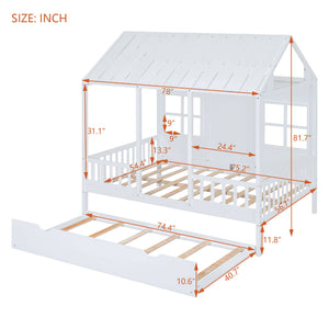 House Bed With Twin Size Trundle, Daybed