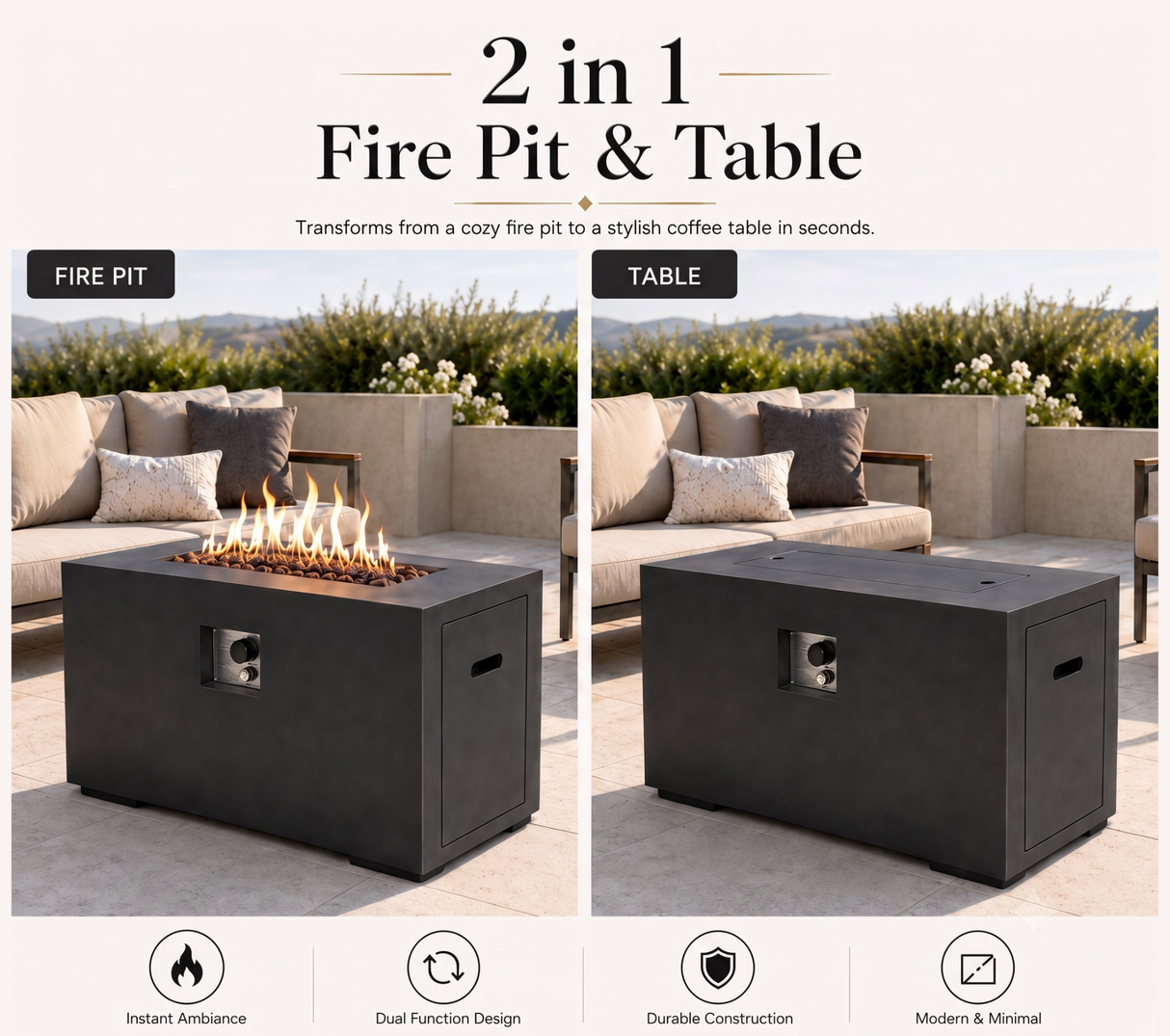42-Inch Outdoor Fire Pit Table