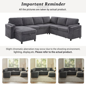 Convertible U-Shaped Sectional Sofa Bed With USB Ports And Storage