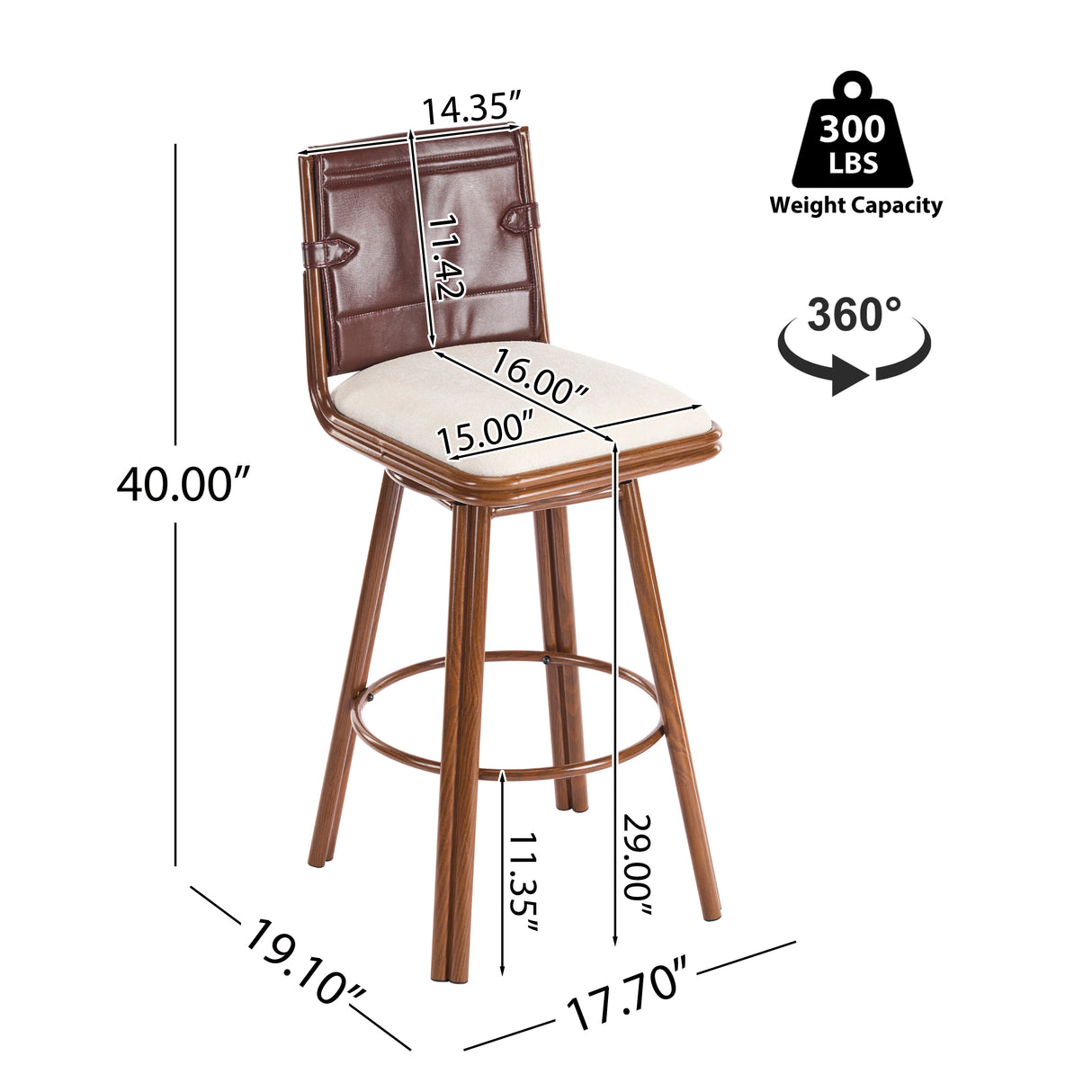 Sibyl Indoor Upholstered Swivel Bar Stool with Metal Frame