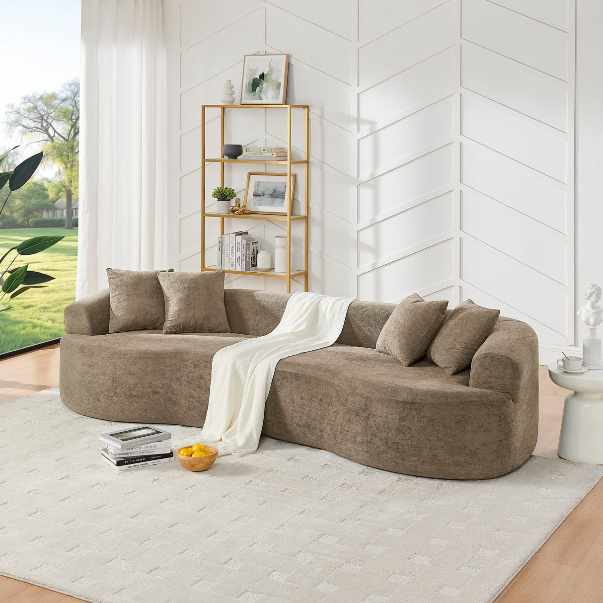 Cloud 4 Seater Sectional Curved Sofa, Minimalist Design - Light Brown