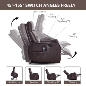 Brown PU Single Motor Power Lift Recliner Chair with Massage & Heat