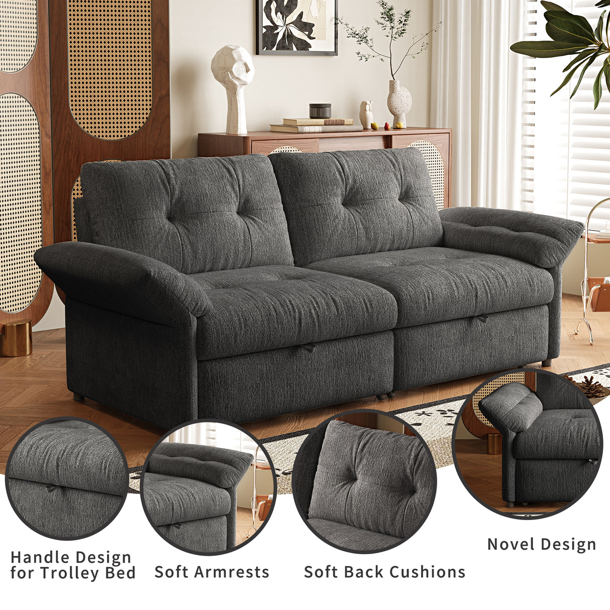 Multi-Functional Sofa Bed - 81.5 Inch Plush Chenille Sofa