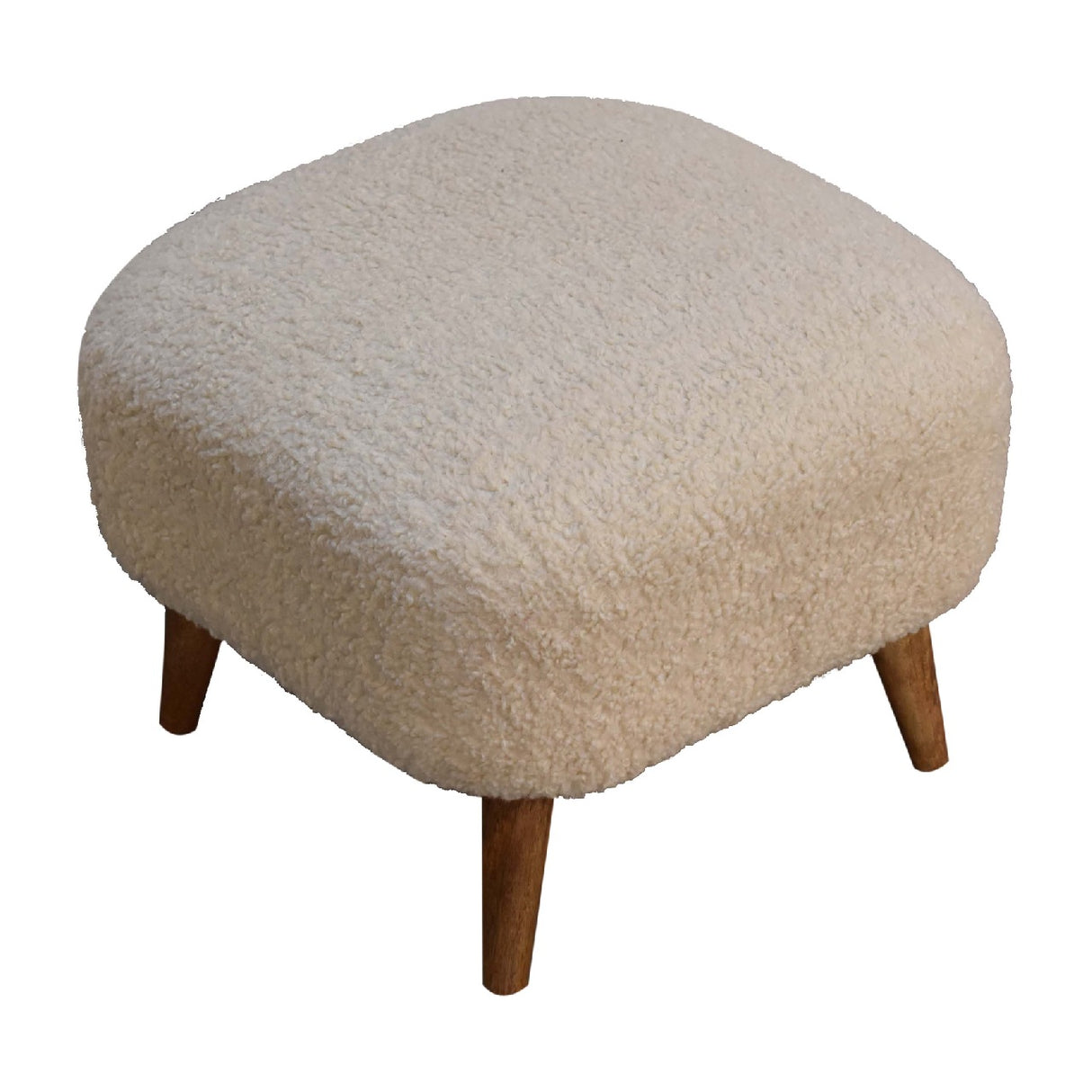 Solid Wood Boucle Upholstered Square Footstool