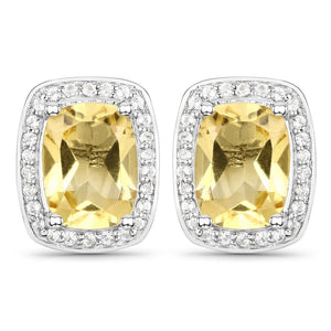 2.81 Carat Genuine Citrine and White Topaz .925 Sterling Silver Earrings