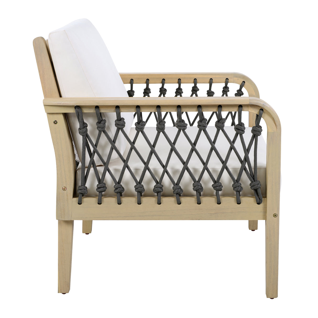 Outdoor Acacia Wood Loveseat & Coffee Table Set with Handwoven Rope, Light Teak