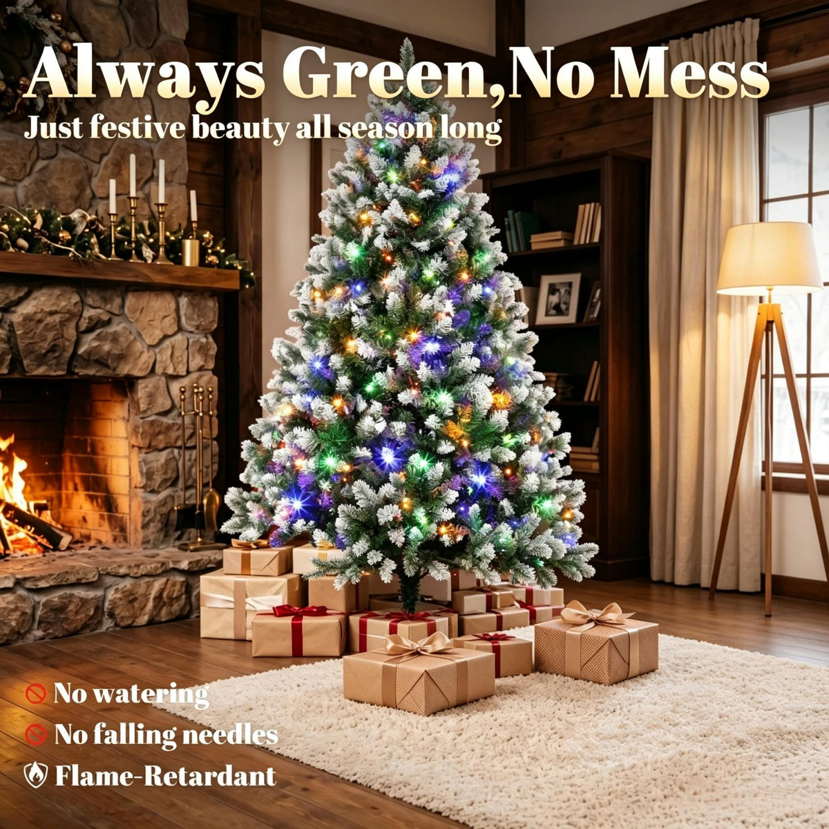 6-Foot Pre-Lit Artificial Christmas Tree, White-Tipped Full Green with 350 LED Lights
