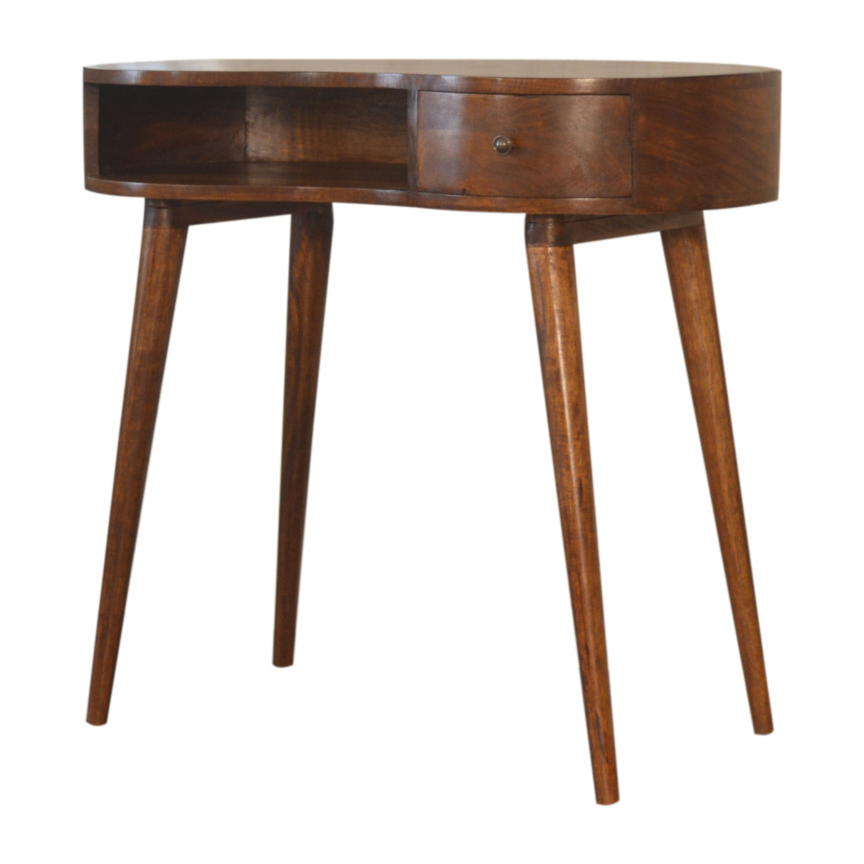 Solid Wood Chestnut Rounded Writing Desk, 1-Drawer, 1 Open-Slot
