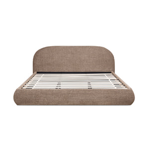 Archie Puffy Grounded Upholstered Platform Bed, King, Taupe