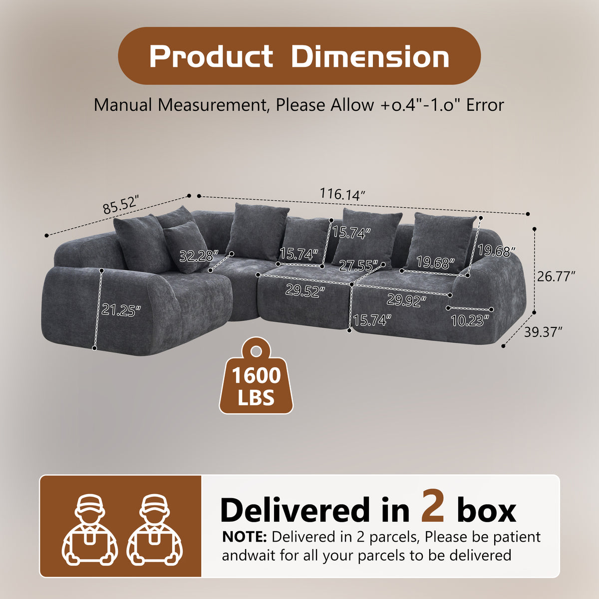 Oversized Cloud Velvet Curved Sectional Couch - 118'