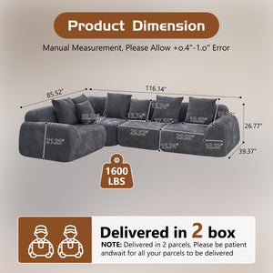 Oversized Cloud Velvet Curved Sectional Couch - 118'