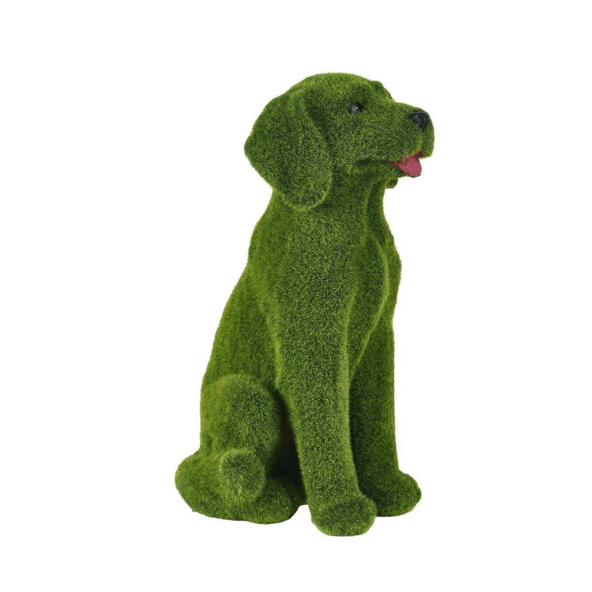 Flocked Resin Dog Garden Statue with Weatherproof Finish - Green