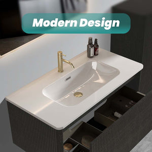 Integrated Ceramic Bathroom Sink, 35.8-Inch, Gloss White