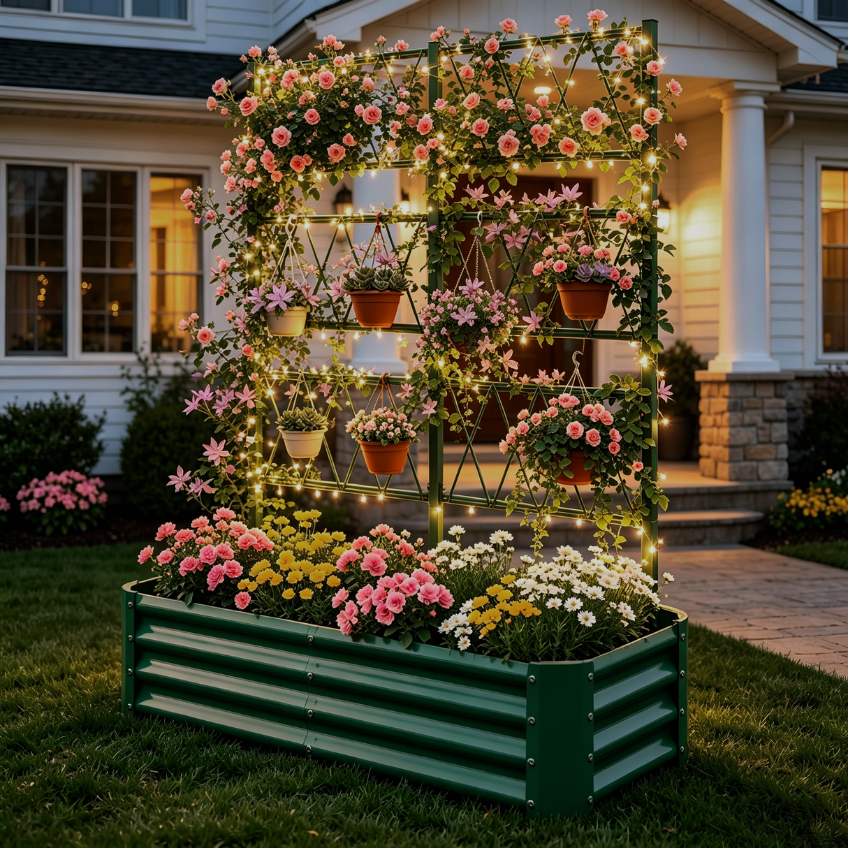 4x2x1FT Galvanized Raised Garden Bed with Arch Trellis