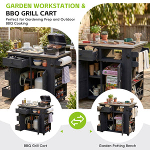 TOPMAX Outdoor Solid Wood Extendable Kitchen Island