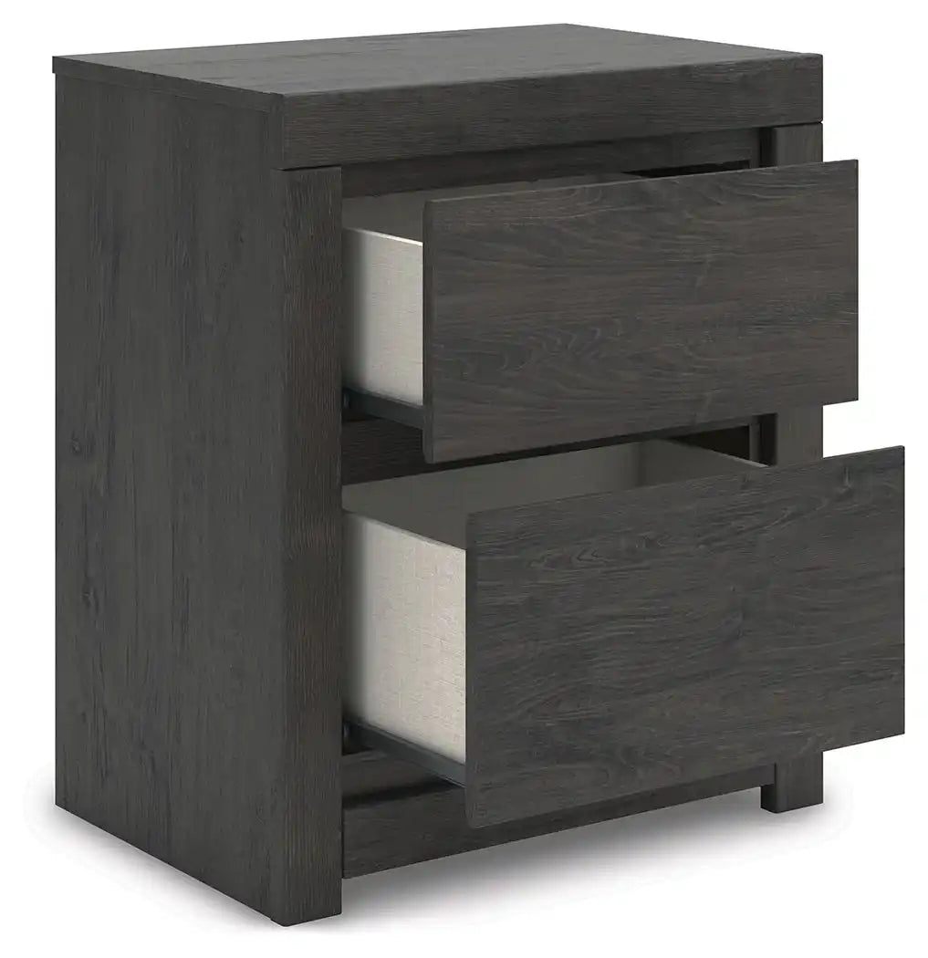 Fraluna - Two Drawer Night Stand - Charcoal - Best Buy Furniture