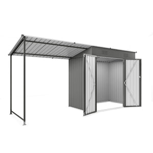 Lean To Shed With Open Sided Pergola, Outdoor Storage Shed & Attached Hardtop Gazebo Combo - Gray