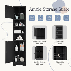 Multi-Functional Corner Cabinet Tall Bathroom Storage Cabinet with Two Doors and Adjustable Shelves, Open Shelf
