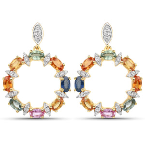 4.12 Carat Genuine Multi Sapphire .925 Sterling Silver Earrings