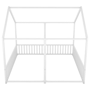 Metal Twin Size House Platform Beds 2 Shared Beds - Antique White