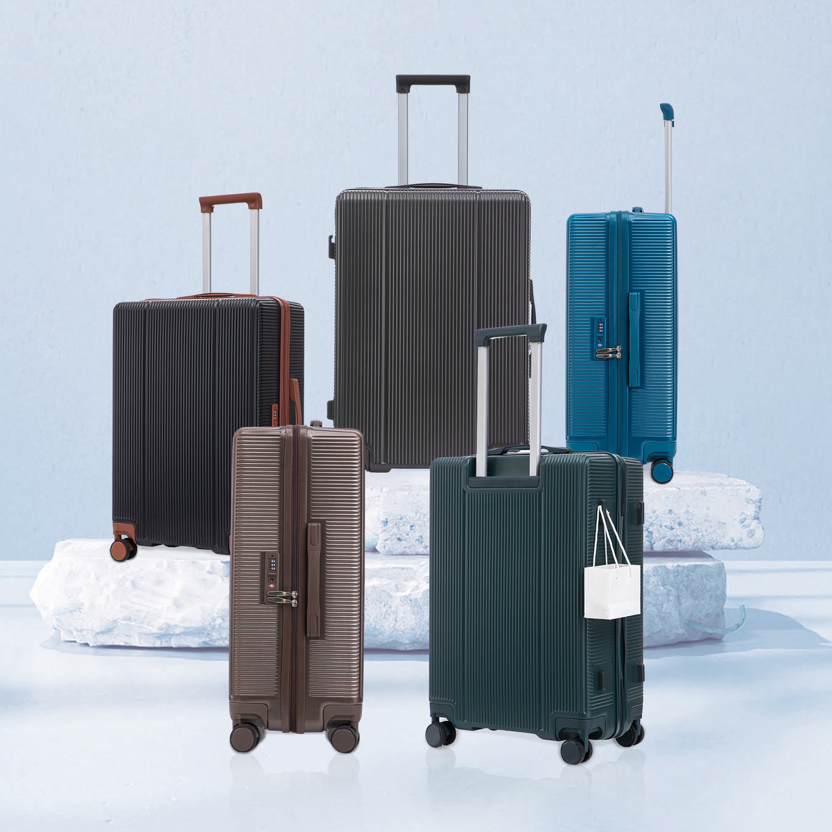 3 Piece ABS Spinner Wheel Luggage Set - Brown