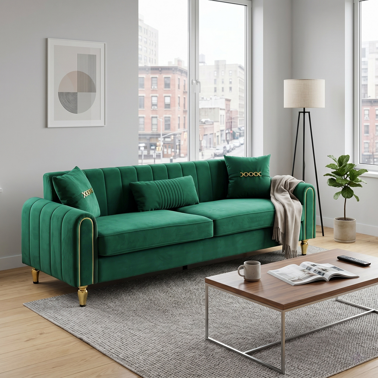 Contemporary Upholstered Sofa Couch - 87.4 Inches