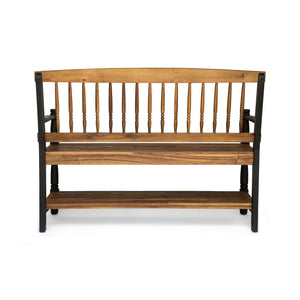 Slatted Bench With Built In Shelf