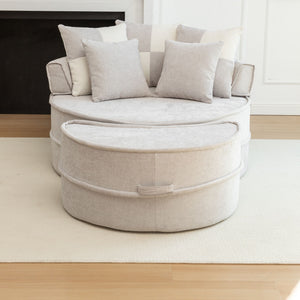 Modern Oversized Round Barrel Accent Chair With Ottoman