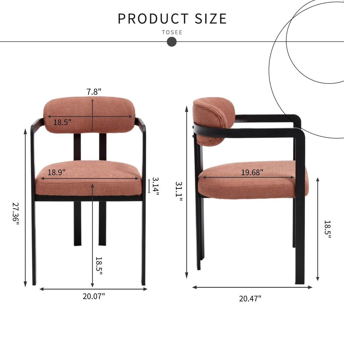 Dining Arm Chairs Set of 2 with Fabric Upholstery and Metal Legs - view 7