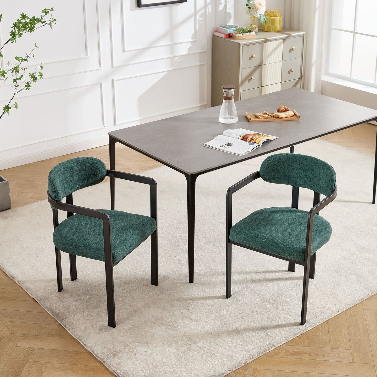 Dining Arm Chairs Set of 2 with Fabric Upholstery and Metal Legs - view 5