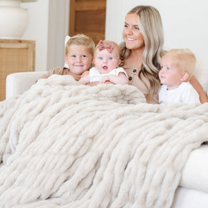 Double Ruched Faux Fur XL Throw Blanket