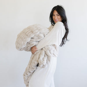 Double Ruched Faux Fur XL Throw Blanket