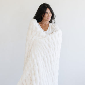 Double Ruched Faux Fur XL Throw Blanket