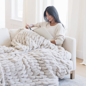 Double Ruched Faux Fur XL Throw Blanket