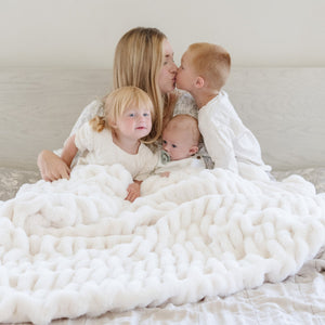 Double Ruched Faux Fur XL Throw Blanket