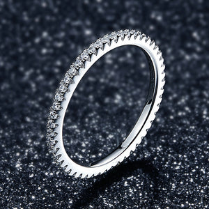 925 Sterling Silver Platinum Plated CZ Pavé Setting Ring Size 5.0 for Women