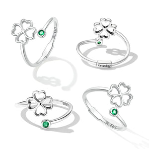 925 Sterling Silver Four-Leaf Clover Ring with Pavé CZ - 0.15cm Width