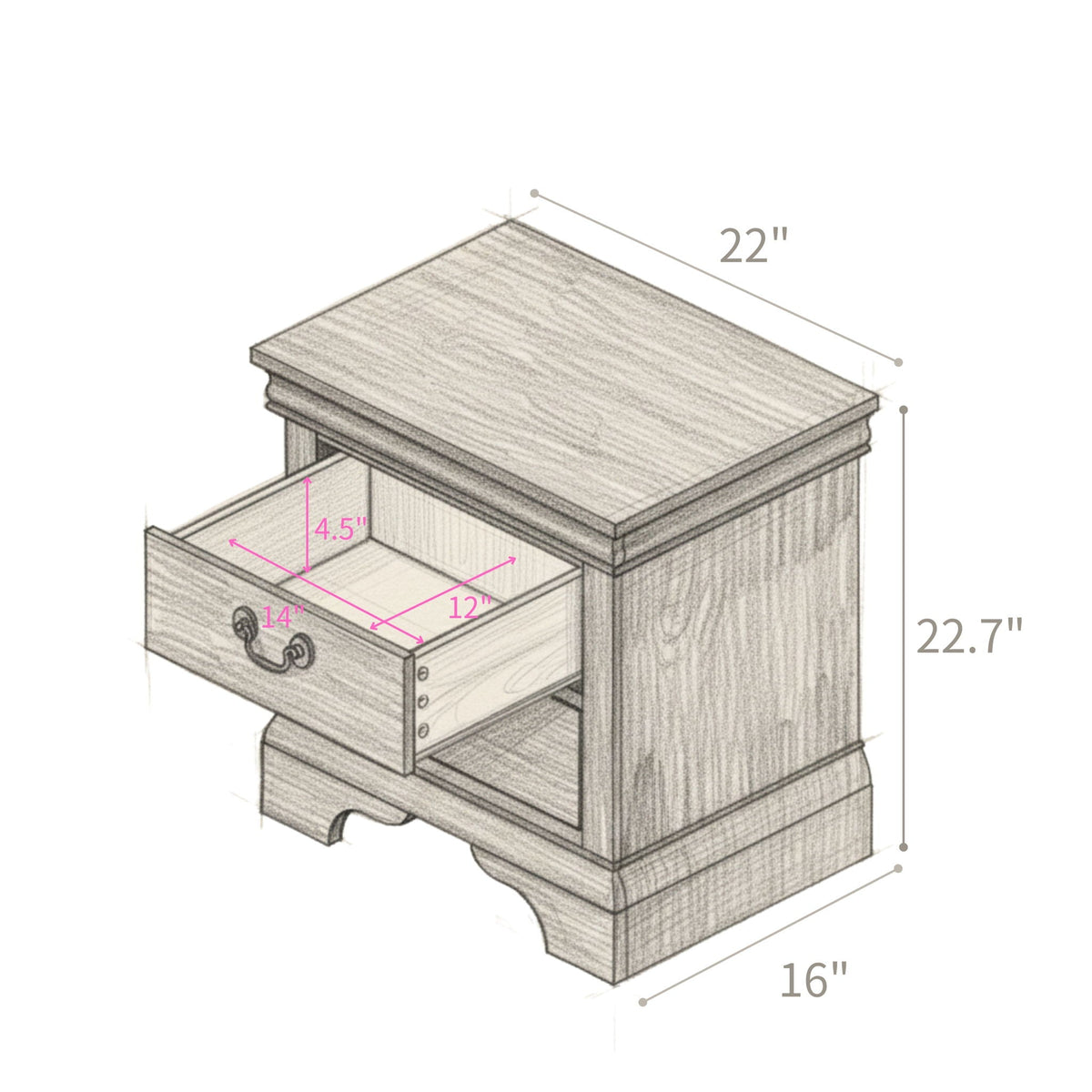 DreamyCasa Wood Nightstand with 2 Drawers
