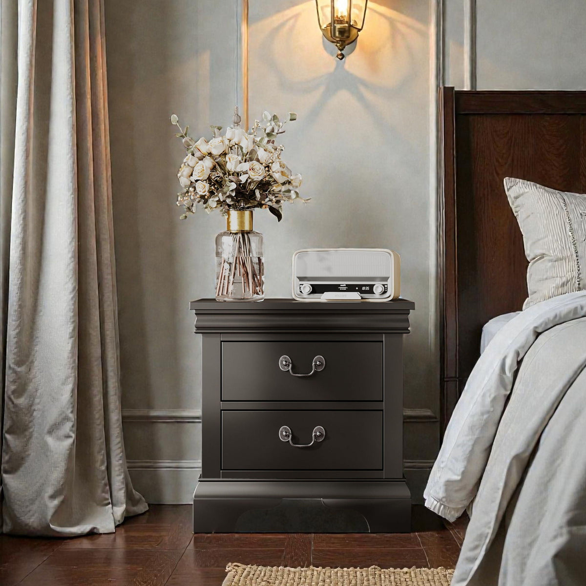 DreamyCasa Wood Nightstand with 2 Drawers - view 3