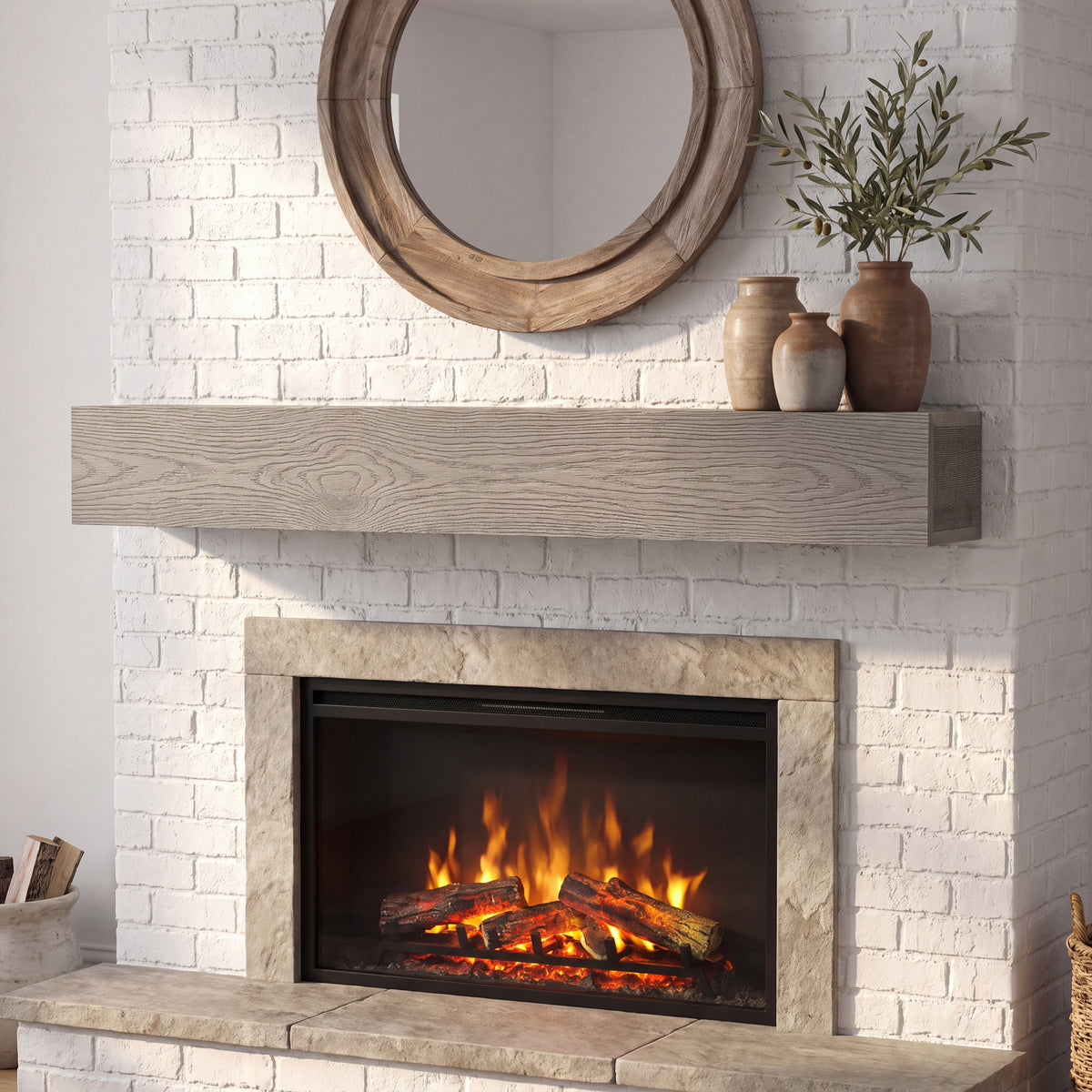 Droad 60" Rustic Embossed Wood Fireplace Mantel