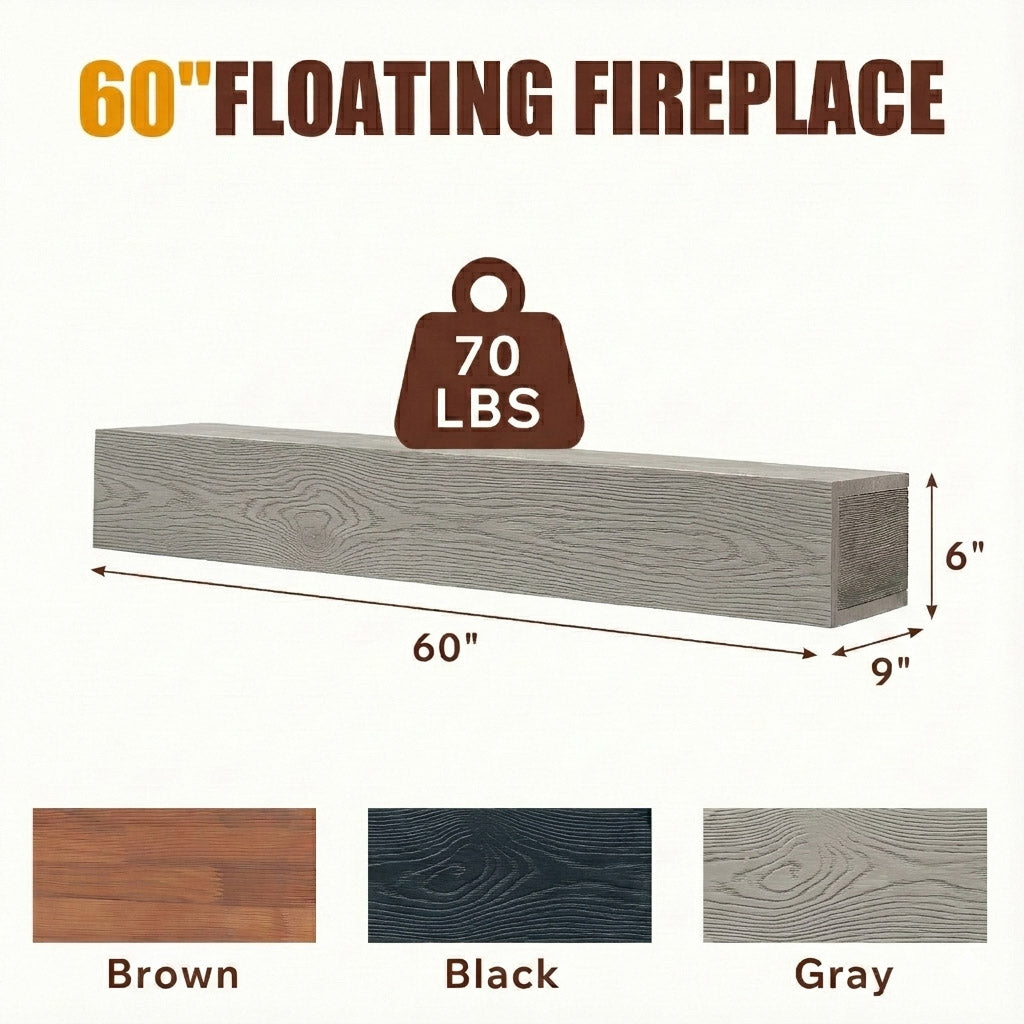 Droad 60" Rustic Embossed Wood Fireplace Mantel - view 3