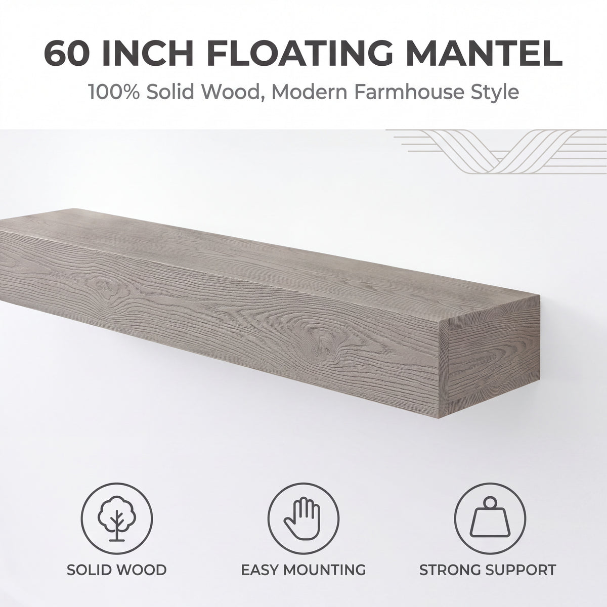 Droad 60" Rustic Embossed Wood Fireplace Mantel - view 4