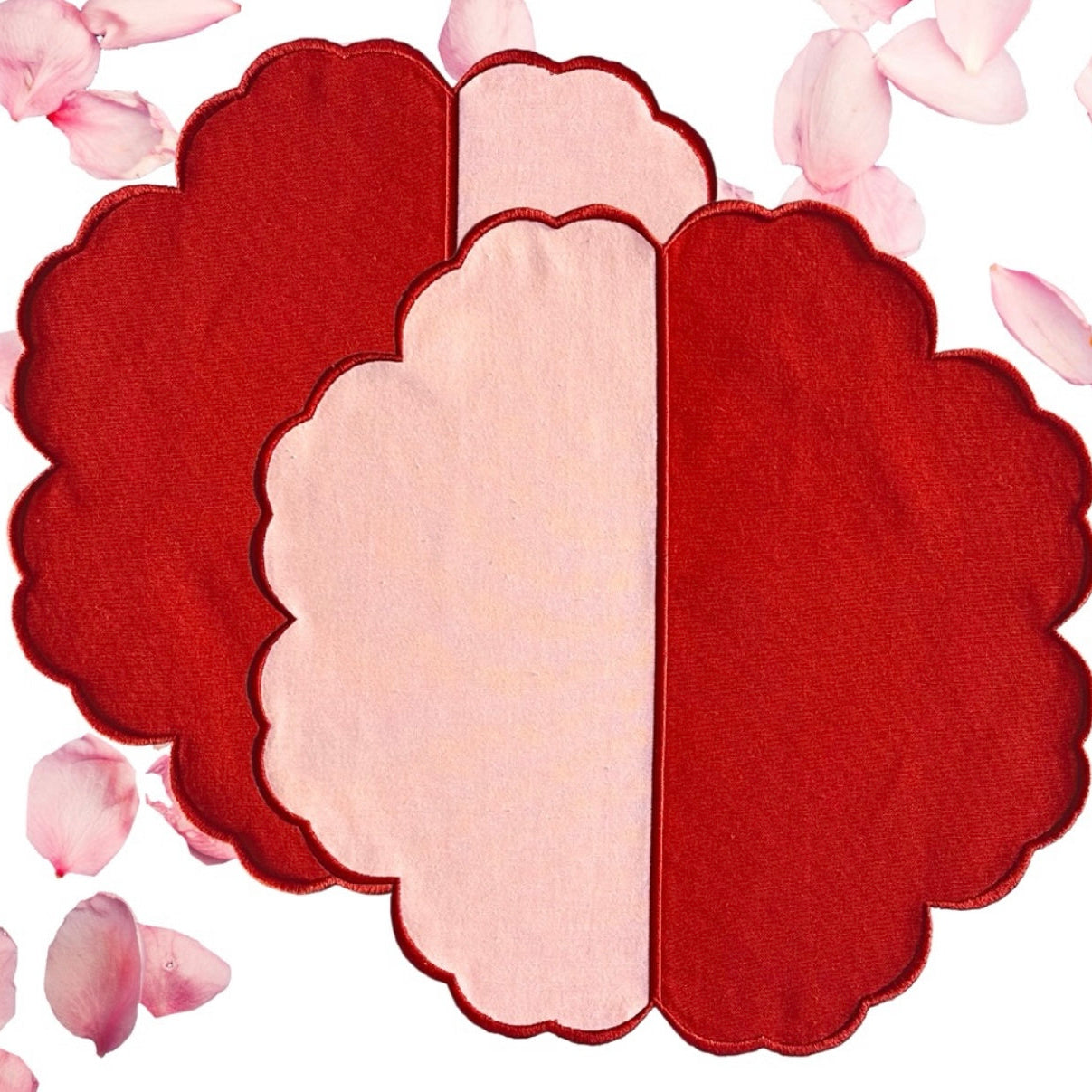 Duality Pink Red Scalloped Fabric Placemat
